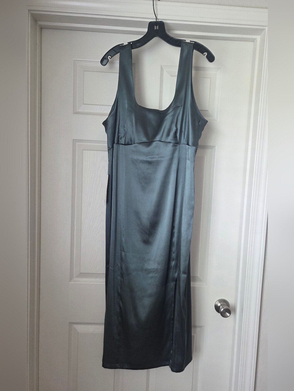 Maeve Satin Tank Midi Dress in Slate 1X